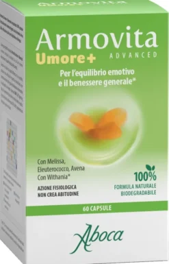 Armovita Umore+ Integratore per Tono dell’Umore con Melissa Withania Eleuterococco e Avena 60 Capsule
