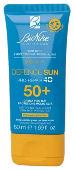 BioNike Defence Sun Crema Viso Mat SPF 50+ Protezione Solare Pelle Sensibile 50 ml