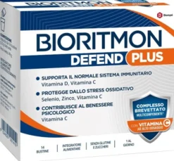 Bioritmon Defend Plus Integratore Difese Immunitarie con Vitamina C D Lattoferrina e Zinco 14 Bustine