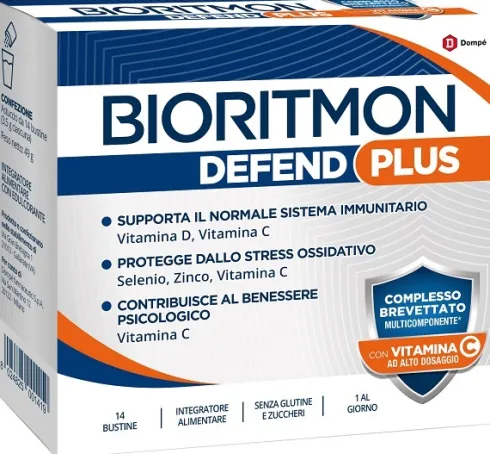 Bioritmon Defend Plus Integratore Difese Immunitarie con Vitamina C D Lattoferrina e Zinco 14 Bustine