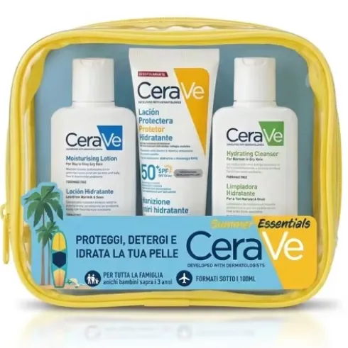 CeraVe Pochette Solare SPF50+ Kit Detergente Lozione Idratante 3 Prodotti