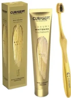 Curasept Luxury Whitening Toothpaste Gold Lux Dentifricio Sbiancante 75 ml + Spazzolino