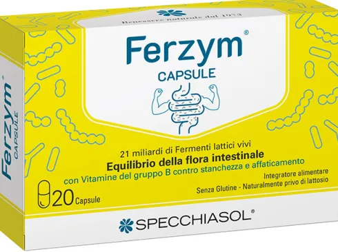 Ferzym Capsule Fermenti Lattici Vivi Probiotici con Fruttoligosaccaridi e Vitamine B 20 Capsule