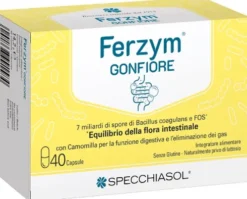Ferzym Gonfiore Probiotico con Bacillus coagulans Camomilla Basilico e FOS 40 Capsule