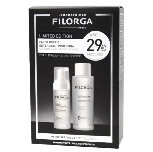 Filorga Duo Soluzione Micellare Anti-Età e Mousse Detergente Struccante Viso e Occhi