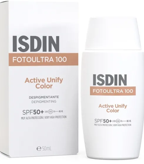 ISDIN FotoUltra 100 Active Unify Color Fotoprotettore Viso Colorato Anti Macchie SPF50+ 50 ml