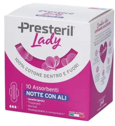 Lady Presteril Assorbenti Notte con Ali in Cotone Protezione Notturna 10 pezzi