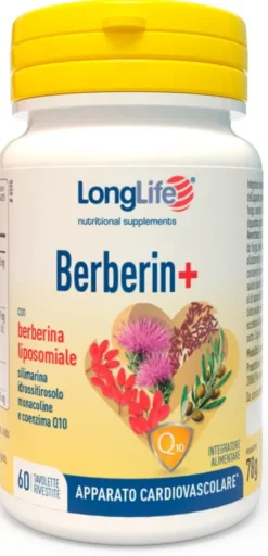 LongLife Berberin+ Integratore Colesterolo Metabolismo Cardiovascolare 60 Tavolette Vegane