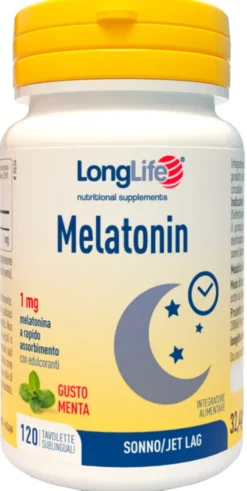 LongLife Melatonin 1 mg Integratore Sonno Rapido Jet Lag 120 Tavolette Sublinguali