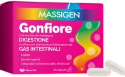 Massigen Gonfiore Integratore Digestione Enzimi Finocchio Carciofo 20 Capsule