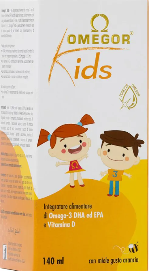 Omegor Kids Omega 3 DHA EPA da Microalghe Vitamina D3 C Sciroppo 140 ml