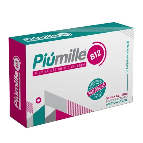 PiùMille B12 Vitamina B12 1000 mcg Metilcobalamina Sublinguale 15 Compresse