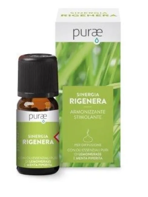 Purae Sinergia Rigenera Oli Essenziali Lemongrass Menta e Arancio Dolce 10 ml