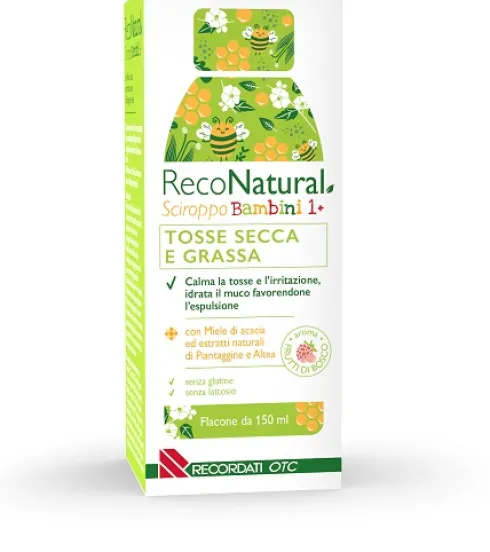 RecoNatural Sciroppo Bambini per Tosse Secca e Grassa con Miele di Acacia Altea e Piantaggine 150 ml