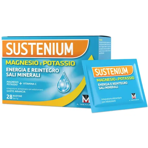 Sustenium Magnesio e Potassio Integratore per Reidratazione Salina con Vitamina C 28 Bustine Arancia